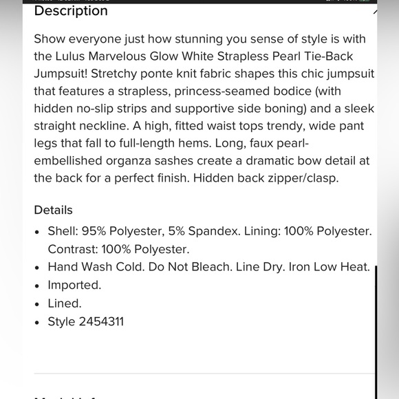 Lulus Marvelous Glow White Strapless Pearl Tie-Back Jumpsuit XL - Picture 13 of 13